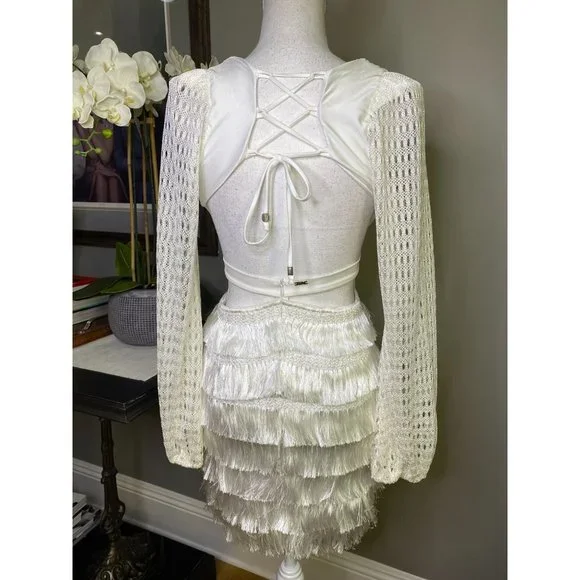 PatBO Cut-out Fringe Mini Dress White Women's Size 2 - Picture 11 of 16